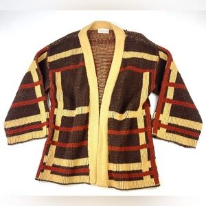 Rare Vintage Women’s Yellow & Brown Knitted Cardigan Size Large
